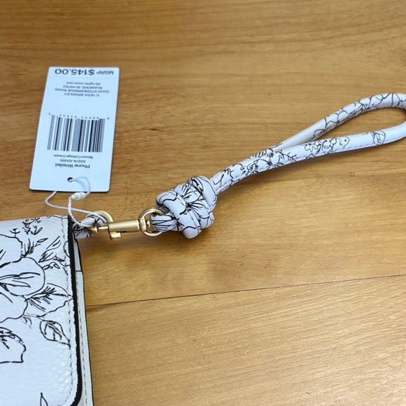 NEW Vera Bradley Black & White Leather Phone Wristlet Wallet Bloom Cottage Cream - Picture 5 of 14